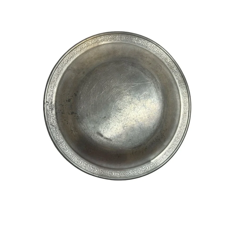 Towle Newburyport Pewter Round Bowl Floral Border Vintage Metalware 9.5 Inch
